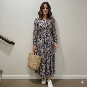 NWT Boemo Maxi Dress Women's Medium Floral Tan Blue Anthropologie